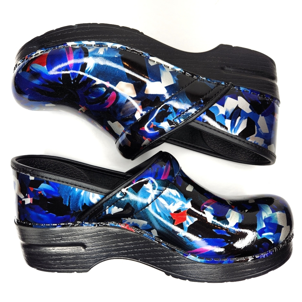 Dansko Women's Metallic Floral Clogs - Black and Blue 7.5-8 - Picture 5 of 7
